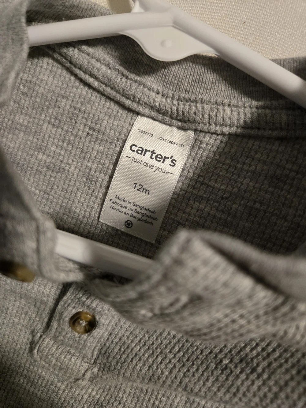Carter's Light Gray Long-Sleeve Henley Top
